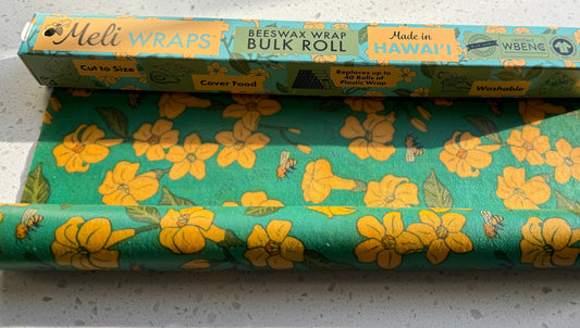 Beeswax Wrap Bulk Roll - Puakenikeni & Bee Print - Homeland Harvest