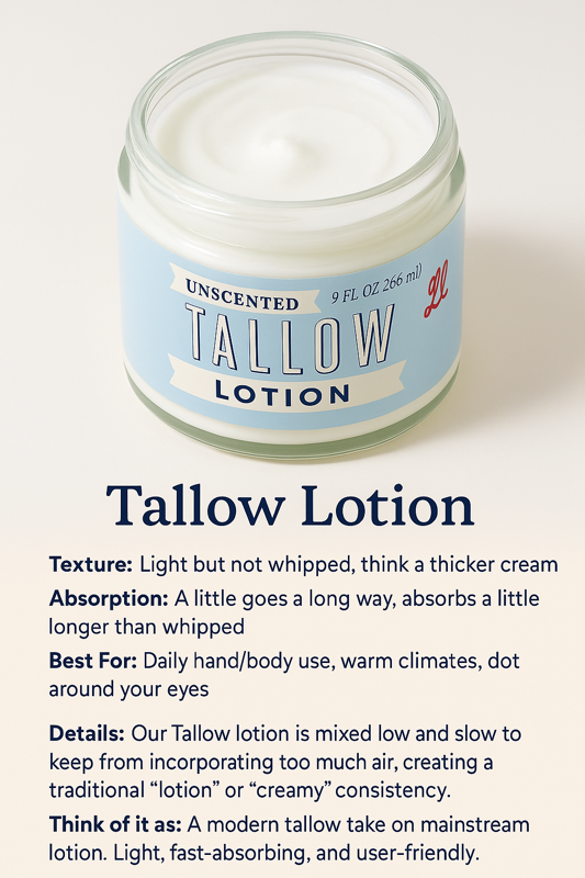 Natural Beef Tallow Skincare Collection - Lotion, Butter, Balm & Whipped