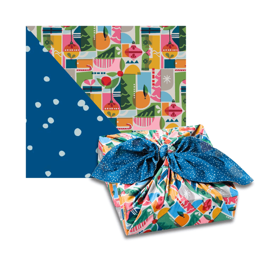 Extra Large Reusable Cloth Furoshiki Gift Wrap | Holiday Shapes & Snow - Homeland Harvest