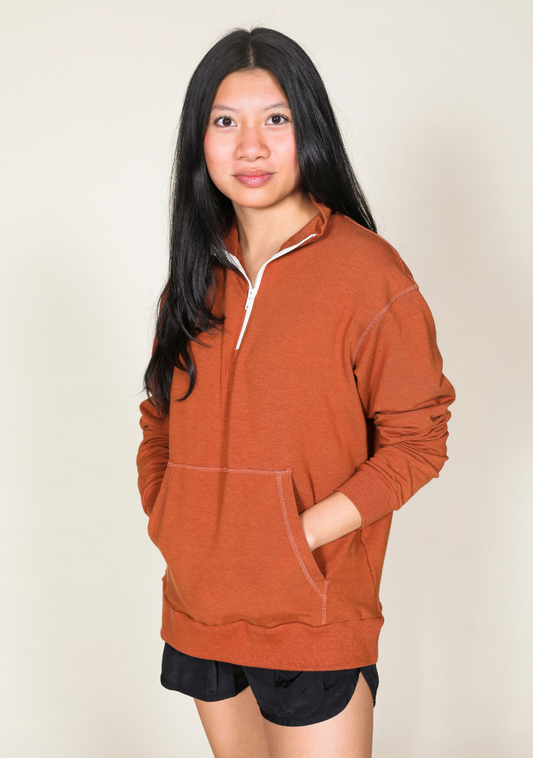 Frances Zip Collar Sweatshirt - Rust - Homeland Harvest