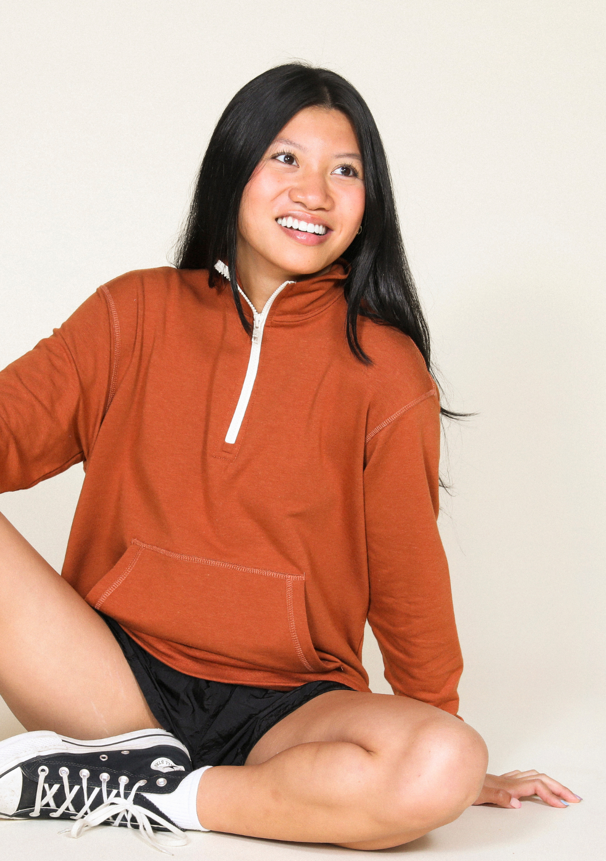 Frances Zip Collar Sweatshirt - Rust - Homeland Harvest