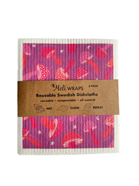 Purple Mushroom Swedish Dish Cloth Set of 3 - Homeland Harvest
