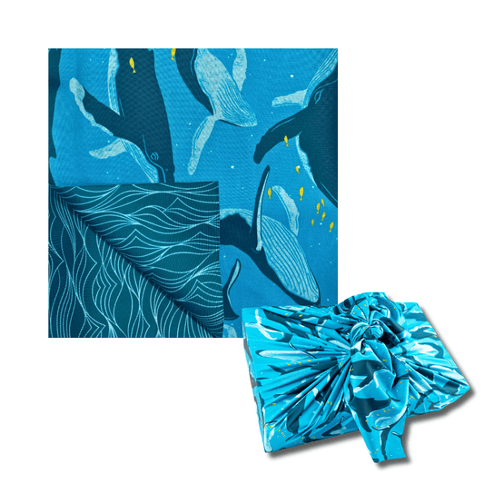 Large Reusable Cloth Furoshiki Gift Wrap | Whales & Waves - Homeland Harvest