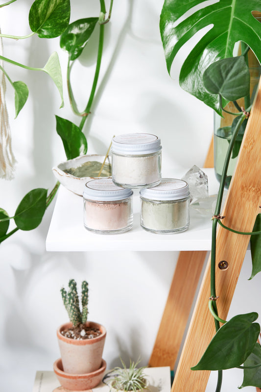 Clay Face Mask Trio Rose Clay French Green Clay Kaolin Clay Turmeric Kelp Calendula - Homeland Harvest
