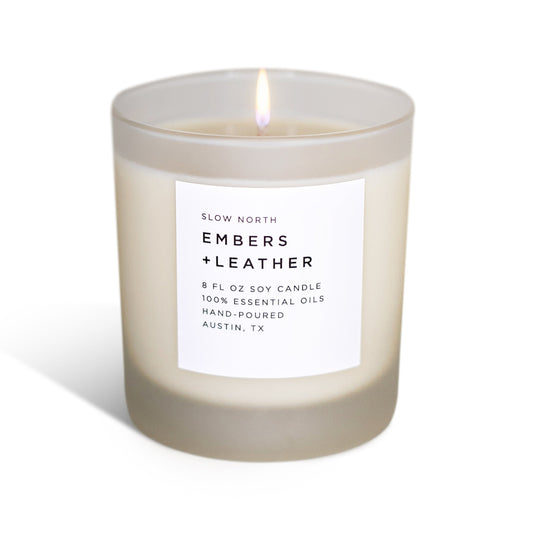 Embers + Leather - Signature Candle (Vetiver + Cedar + Patchouli) - Homeland Harvest