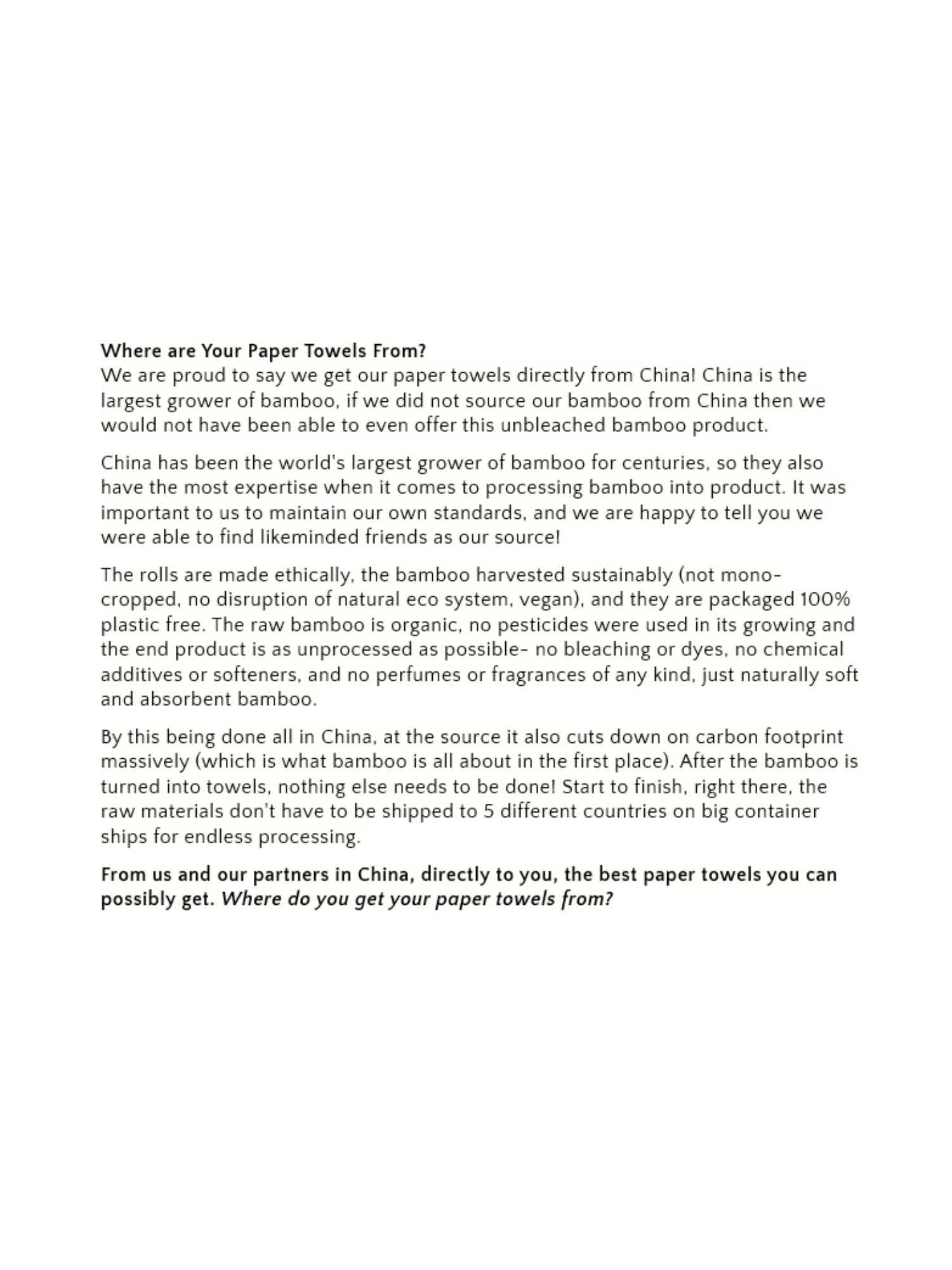 Panda Eco Paper | Bamboo Paper Towels Sample - Homeland Harvest