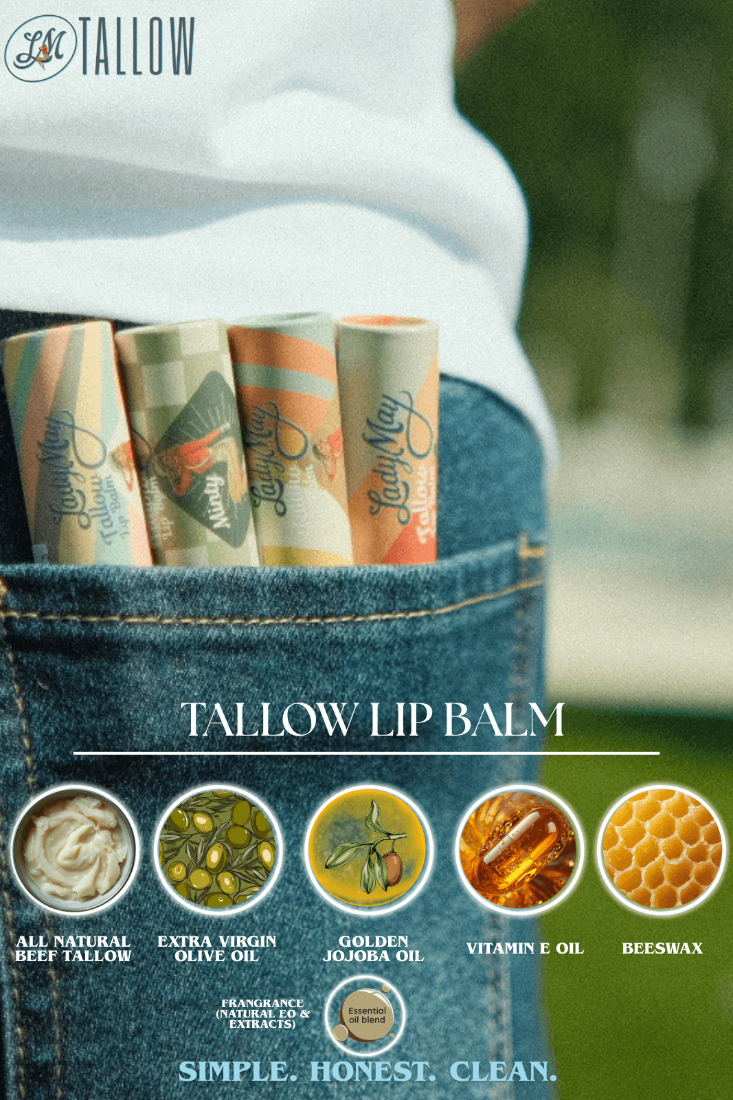 Lady May Tallow Lip Balm | All Natural Beef Tallow Lip Balm