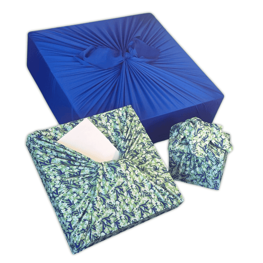 Set of 3 (S, L, XL) Reusable Cloth Furoshiki Gift Wrap | Spring Floral & Deep Blue - Homeland Harvest
