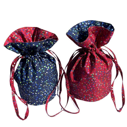Medium Reusable Fabric Gift Bag | Blue & Red Confetti - Homeland Harvest