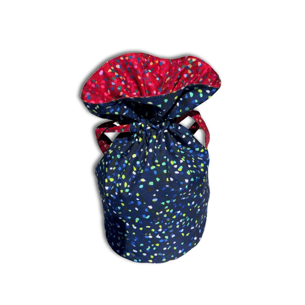 Medium Reusable Fabric Gift Bag | Blue & Red Confetti - Homeland Harvest