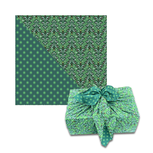 Small Reusable Cloth Furoshiki Gift Wrap | Christmas Trees & Stars - Homeland Harvest