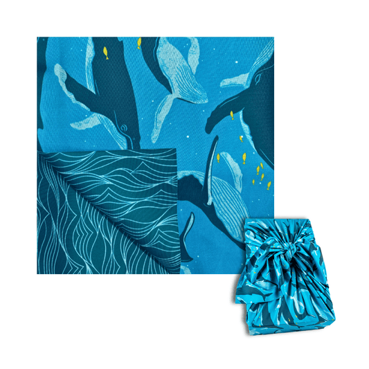 Small Reusable Cloth Furoshiki Gift Wrap | Whales & Waves - Homeland Harvest