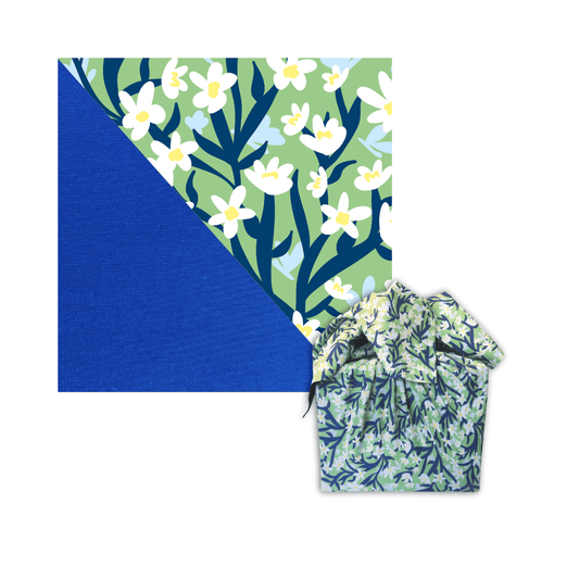 Set of 3 (S, L, XL) Reusable Cloth Furoshiki Gift Wrap | Spring Floral & Deep Blue - Homeland Harvest
