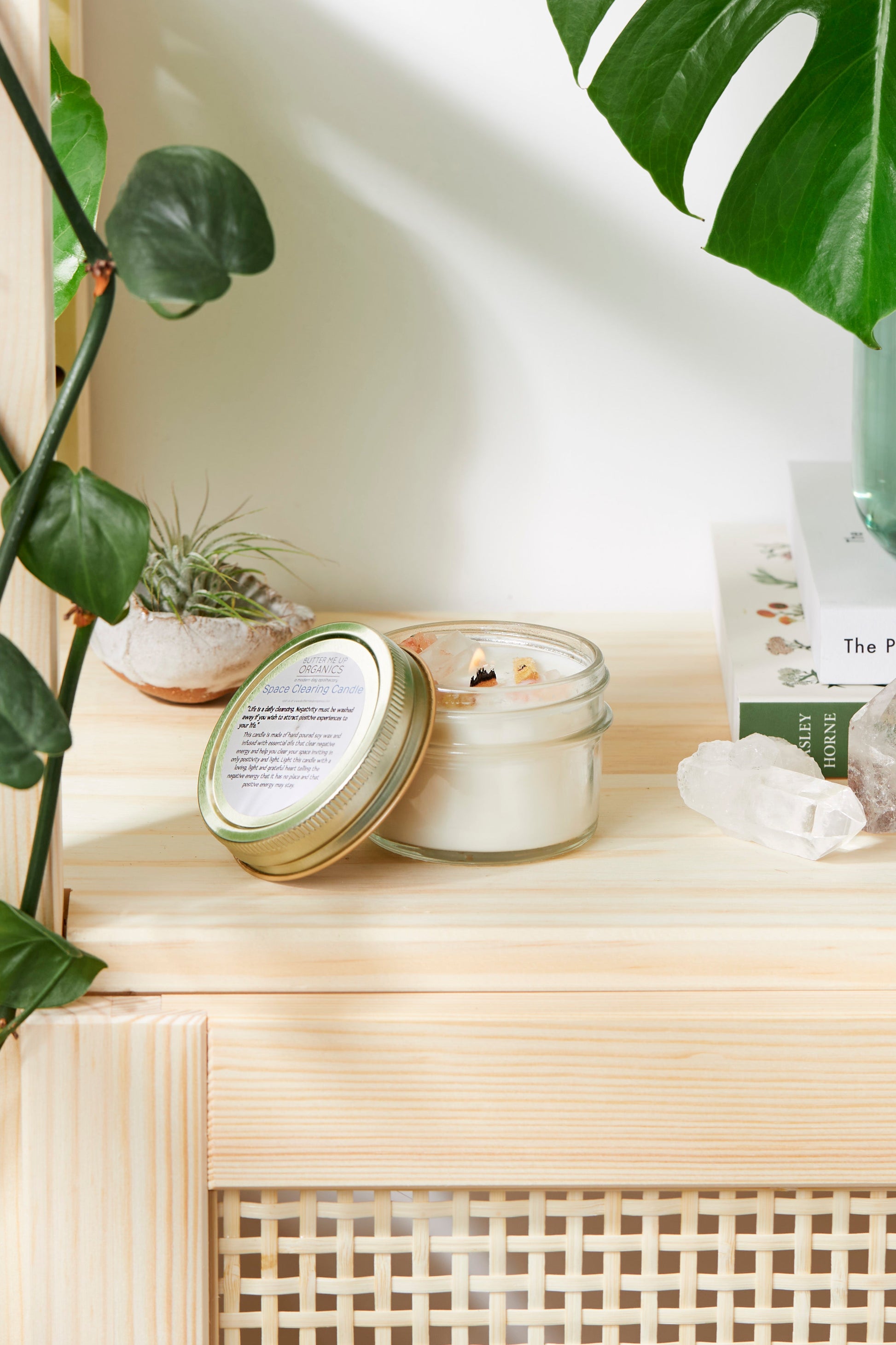 Space Clearing Candle/ Intention Candle / Organic Soy Candle / Candle with Crystals / Cleansing Candle - Homeland Harvest