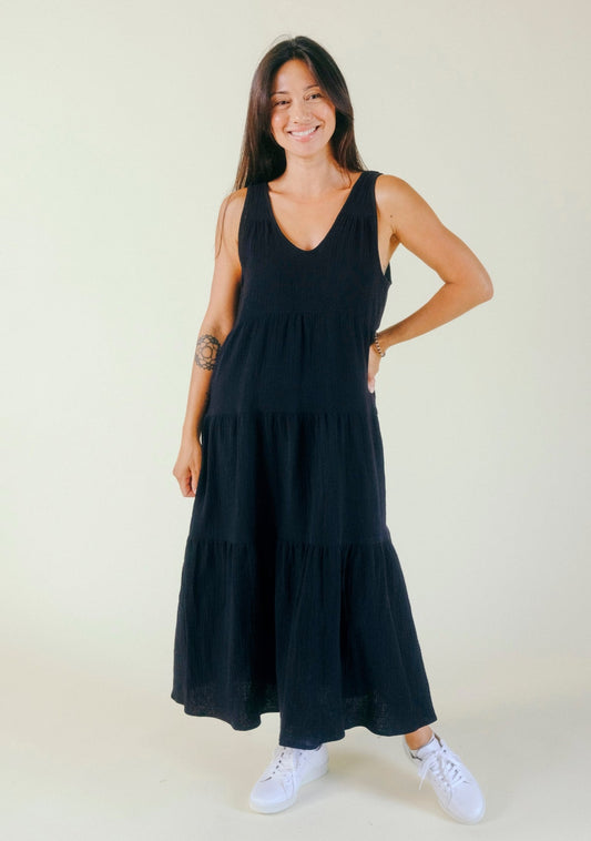 Teresa Tiered Tank Dress - Black - Homeland Harvest