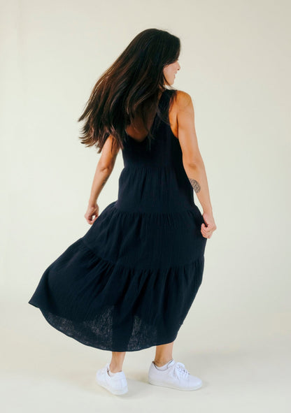Teresa Tiered Tank Dress - Black - Homeland Harvest