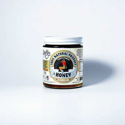 Vanilla Infused Raw Unfiltered Honey, 9oz glass jar by The Lady May