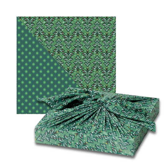 Large Reusable Cloth Furoshiki Gift Wrap | Christmas Trees & Stars - Homeland Harvest