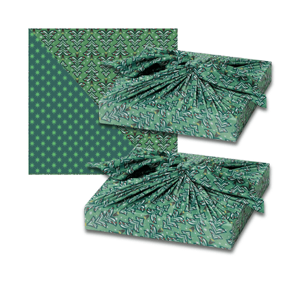 Set of 2 Large Reusable Cloth Furoshiki Gift Wrap | Christmas Trees & Stars - Homeland Harvest