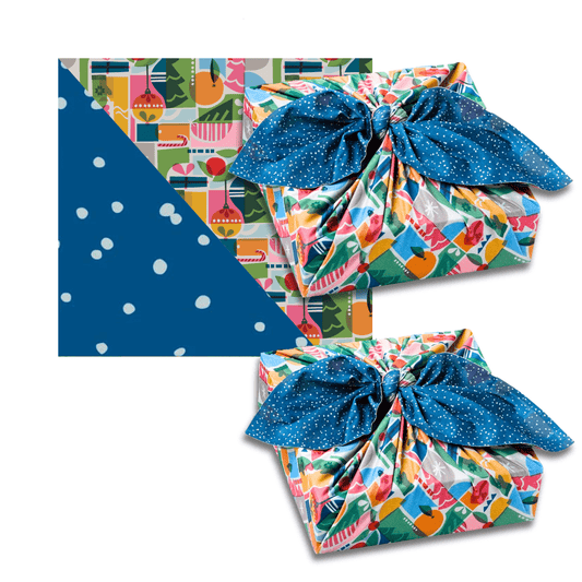 Set of 2 Large Reusable Cloth Furoshiki Gift Wrap | Holiday Shapes & Snow - Homeland Harvest