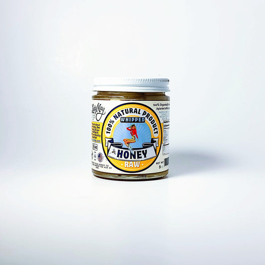 Spreadable Whipped Cream Raw Honey, 9oz glass jar by Lady May Honey Makers