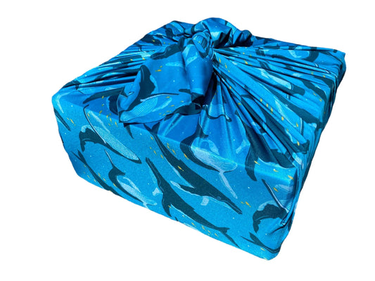 Large Reusable Cloth Furoshiki Gift Wrap | Whales & Waves - Homeland Harvest