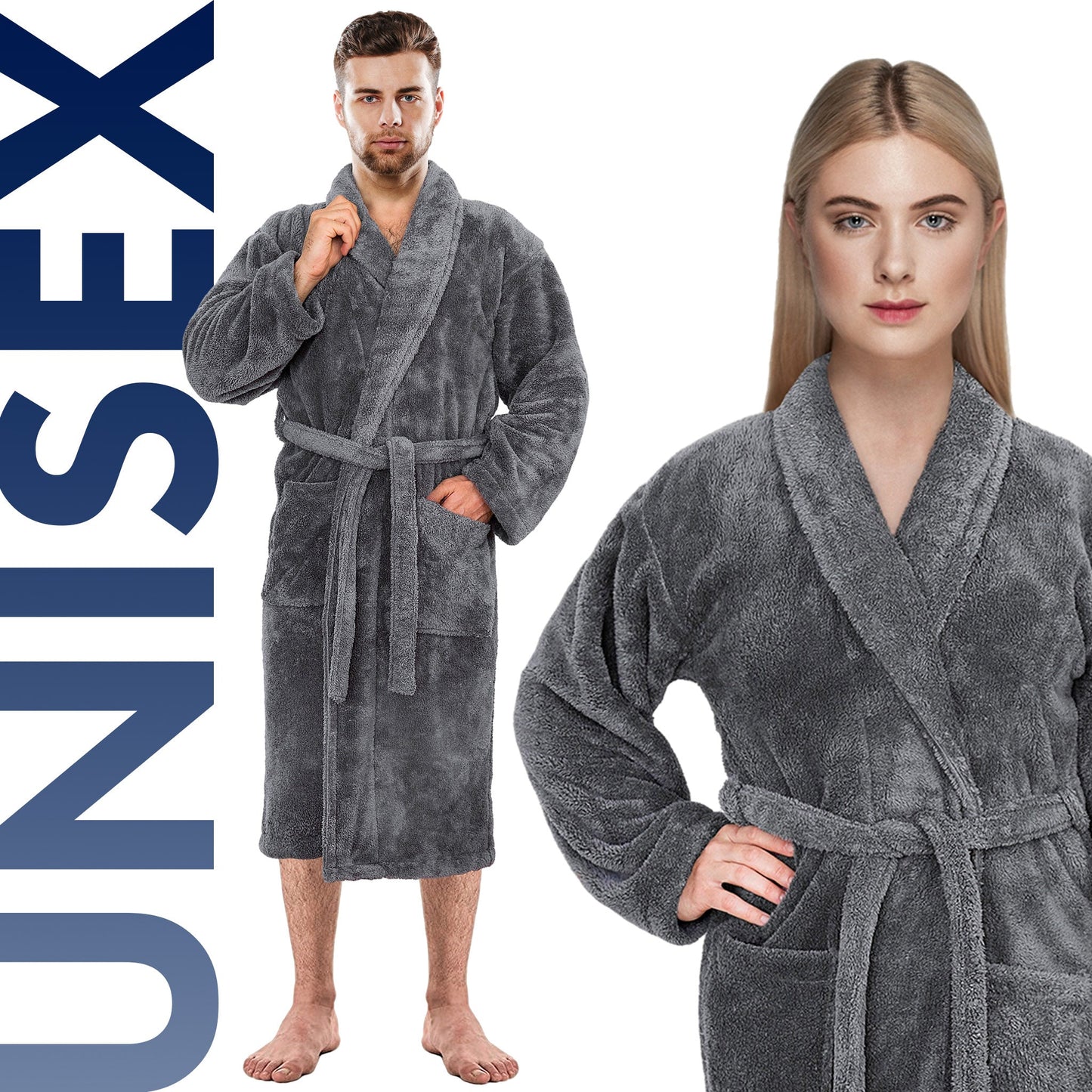 American Soft Linen Unisex Fleece Bathrobe, Super Soft, Absorbent and Fluffy - Wholesale