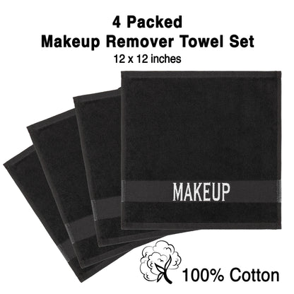 American Soft Linen, Makeup Remover Face Cloth, 100% Cotton Makeup Towels, 4 Packed Face Towels, 12x12 inches, Black