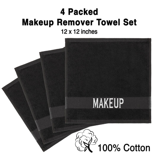 American Soft Linen, Makeup Remover Face Cloth, 100% Cotton Makeup Towels, 4 Packed Face Towels, 12x12 inches, Black