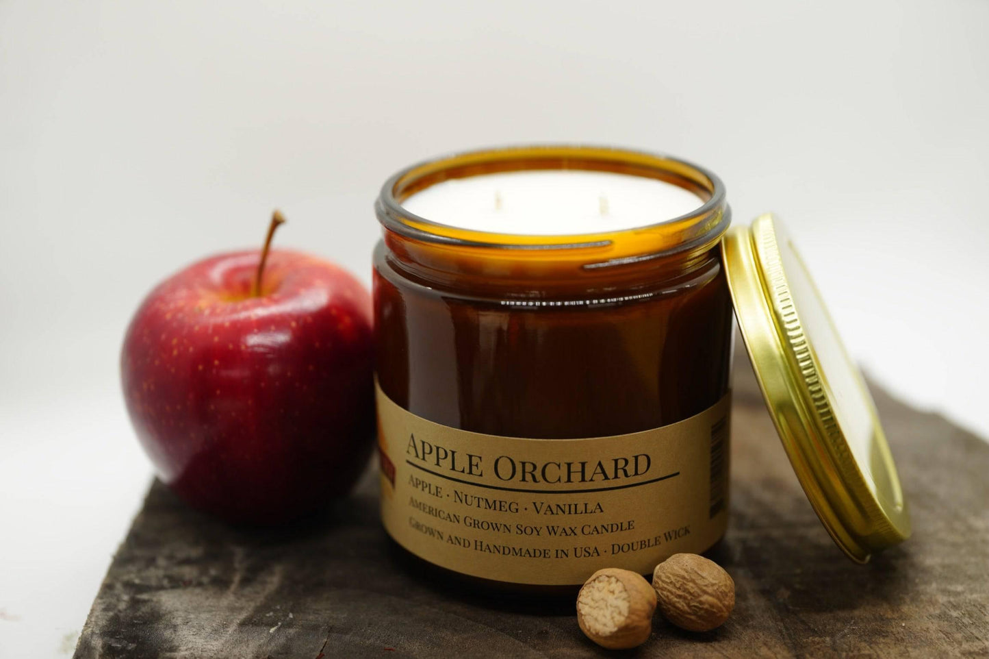 Apple Orchard Soy Wax Candle | 16 oz Double Wick Amber Apothecary Jar Candle