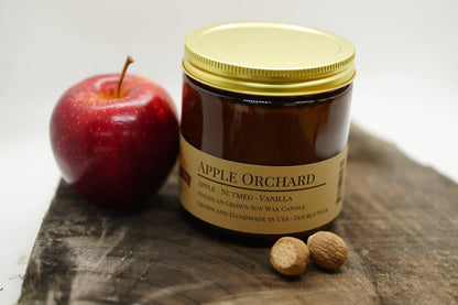 Apple Orchard Soy Wax Candle | 16 oz Double Wick Amber Apothecary Jar Candle