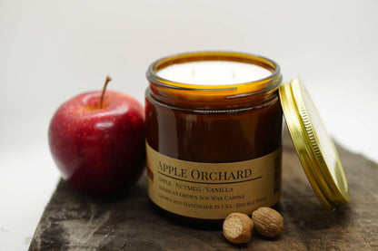 Apple Orchard Soy Wax Candle | 16 oz Double Wick Amber Apothecary Jar Candle