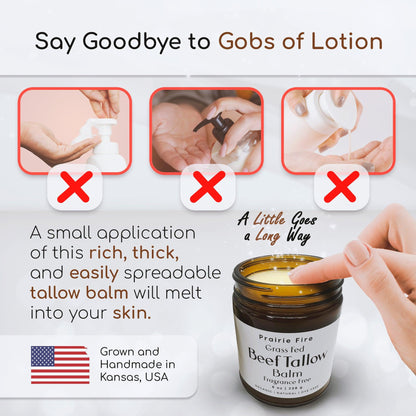 Grass Fed Beef Tallow Balm - 2 oz - Grown and Made in USA - Organic Grass Fed and Finished Tallow - Moisturizing Skin Care