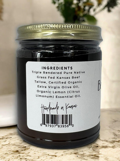 Grass Fed Beef Tallow Balm - 4 oz - Made in USA - Organic Grass Fed and Finished Tallow - Moisturizing Skin Care