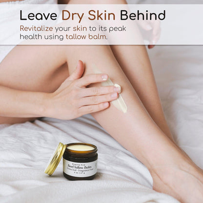 Grass Fed Beef Tallow Balm - 4 oz - Made in USA - Organic Grass Fed and Finished Tallow - Moisturizing Skin Care