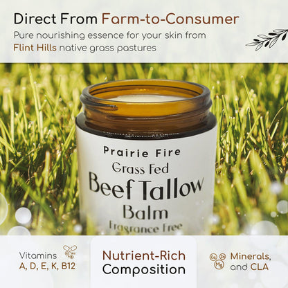 Grass Fed Beef Tallow Balm - 8 oz - Made in USA - Organic Grass Fed and Finished - Moisturizing Skin Care