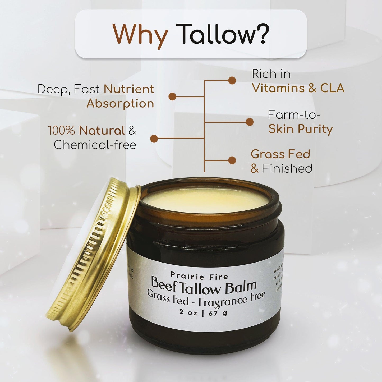 Grass Fed Beef Tallow Balm - 8 oz - Made in USA - Organic Grass Fed and Finished - Moisturizing Skin Care