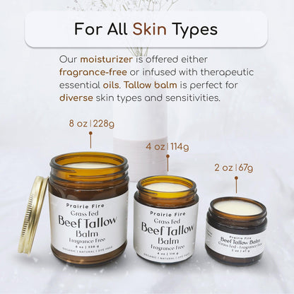 Grass Fed Beef Tallow Balm - 8 oz - Made in USA - Organic Grass Fed and Finished - Moisturizing Skin Care