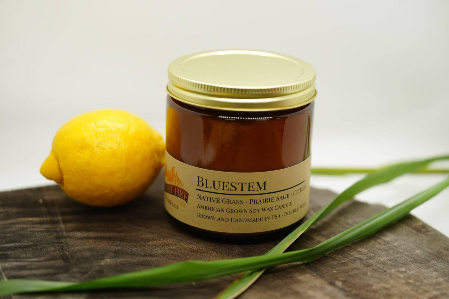 Bluestem Soy Wax Candle | 16 oz Double Wick Amber Apothecary Jar Candle