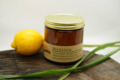 Bluestem Soy Wax Candle | 16 oz Double Wick Amber Apothecary Jar Candle