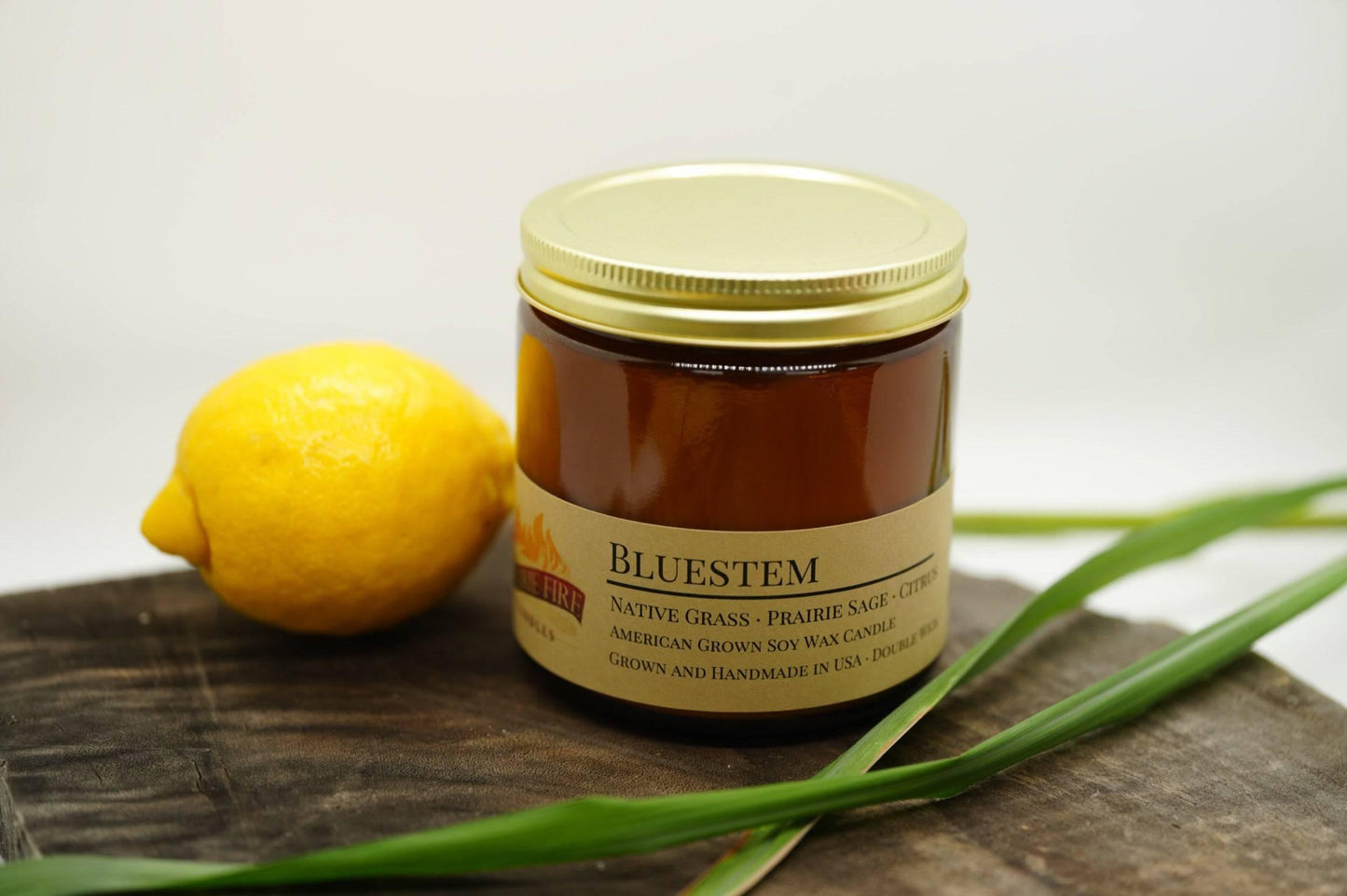 Bluestem Soy Wax Candle | 16 oz Double Wick Amber Apothecary Jar Candle
