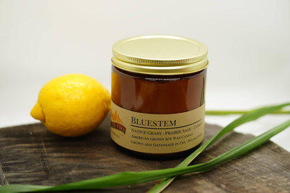 Bluestem Soy Wax Candle | 16 oz Double Wick Amber Apothecary Jar Candle