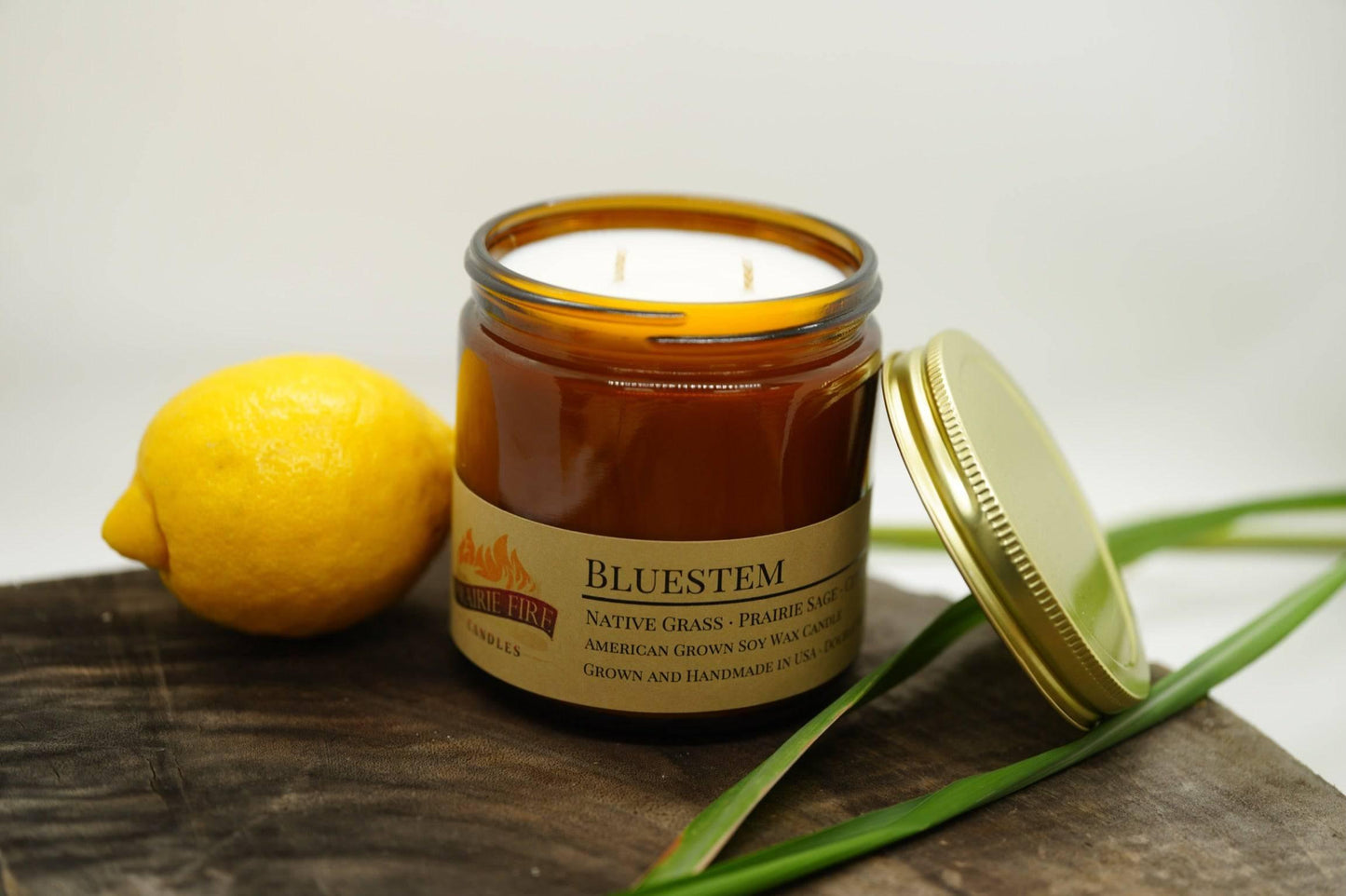 Bluestem Soy Wax Candle | 16 oz Double Wick Amber Apothecary Jar Candle