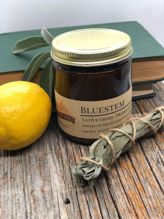 Bluestem Soy Wax Candle | 9 oz Amber Apothecary Jar