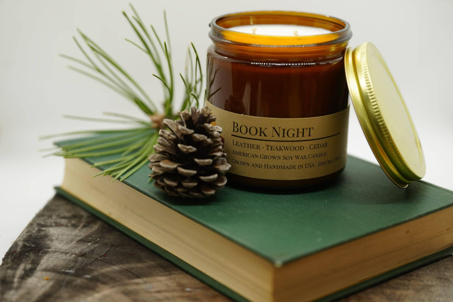 Book Night Soy Wax Candle | 16 oz Double Wick Amber Apothecary Jar Candle