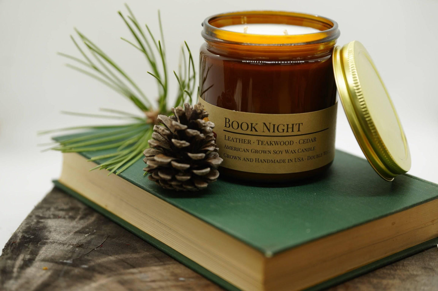 Book Night Soy Wax Candle | 16 oz Double Wick Amber Apothecary Jar Candle