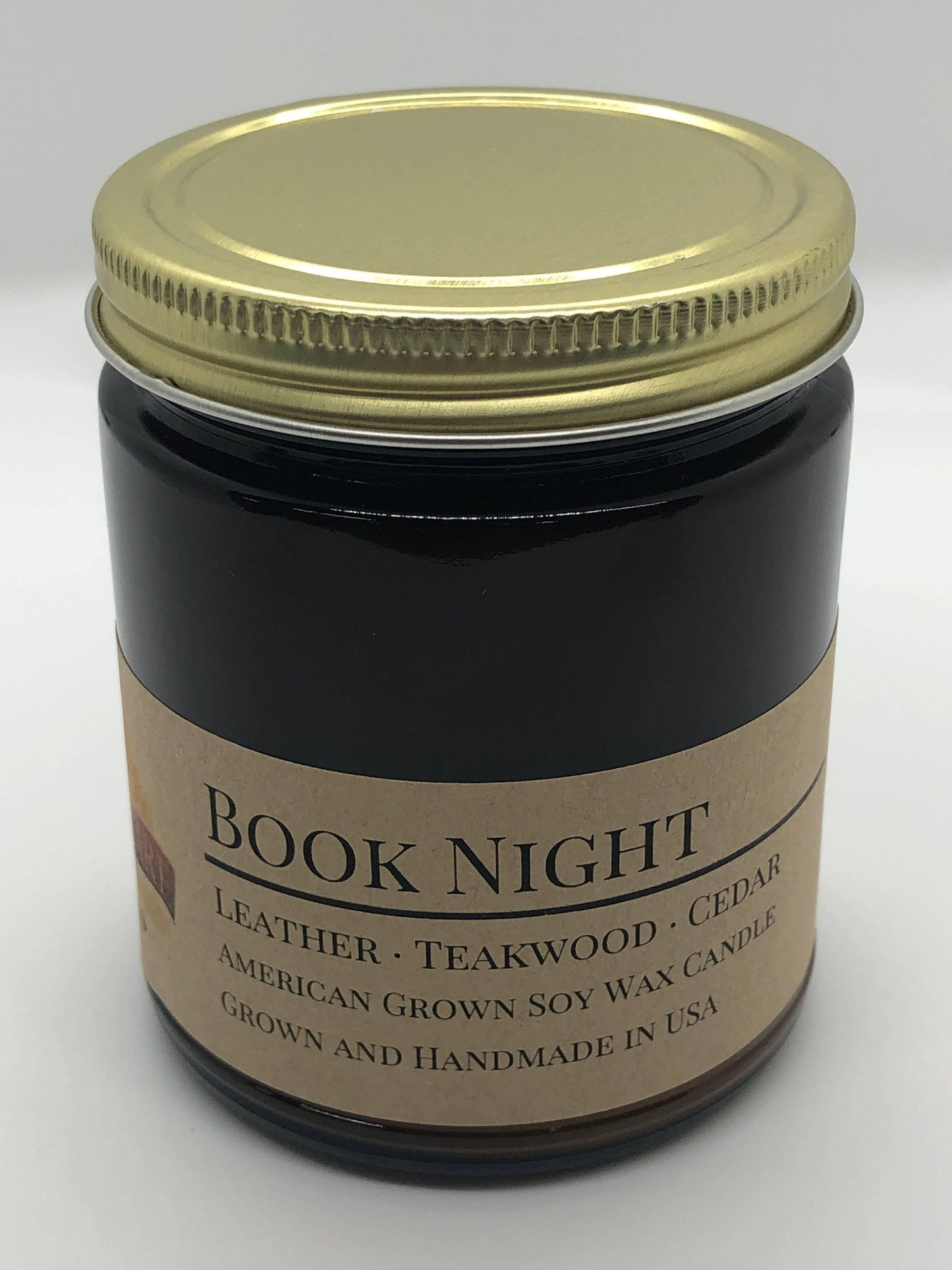 Book Night Soy Wax Candle | 9 oz Amber Apothecary Jar