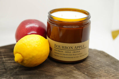 Bourbon Apple Soy Wax Candle | 16 oz Double Wick Amber Apothecary Jar Candle