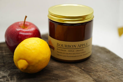 Bourbon Apple Soy Wax Candle | 16 oz Double Wick Amber Apothecary Jar Candle