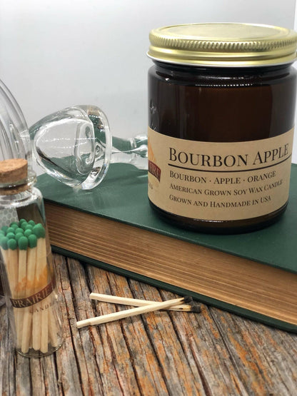 Bourbon Apple Soy Wax Candle | 9 oz Amber Apothecary Jar